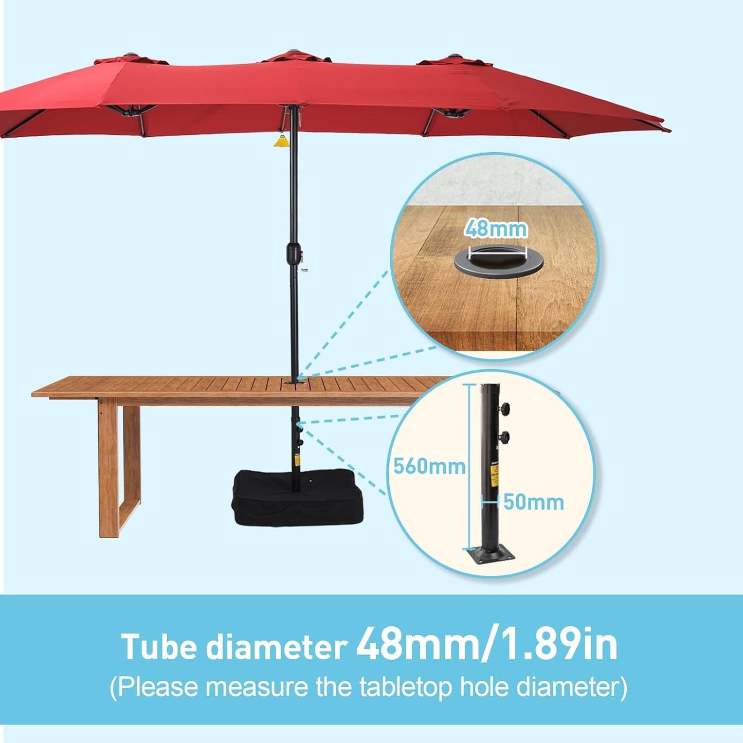 15ft Double Sided Patio Umbrella with Base Red ShipItFurniture