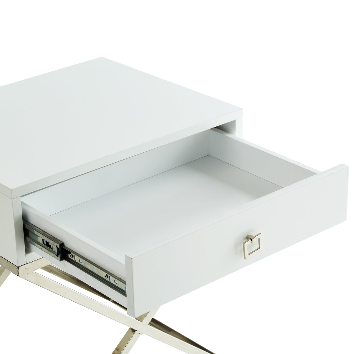 25" Silver And White End Table With Drawer