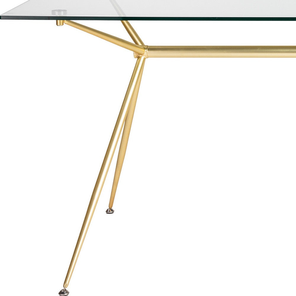 60" Clear And Gold Glass And Steel Dining Table