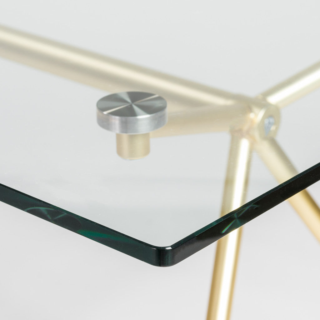 60" Clear And Gold Glass And Steel Dining Table