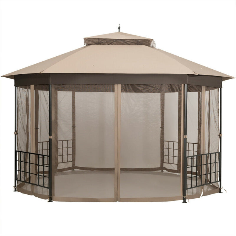 10’X 12’ Octagonal Patio Gazebo with Mosquito Net ShipItFurniture