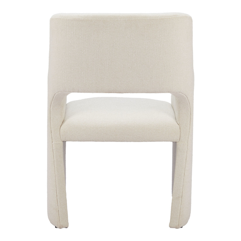 White Upholstered Faux Linen Dining Arm Chair