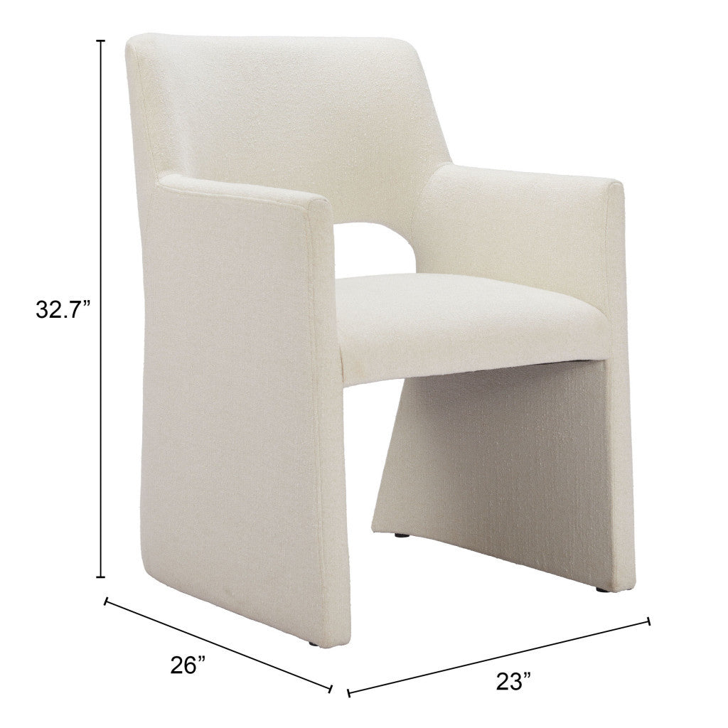 White Upholstered Faux Linen Dining Arm Chair