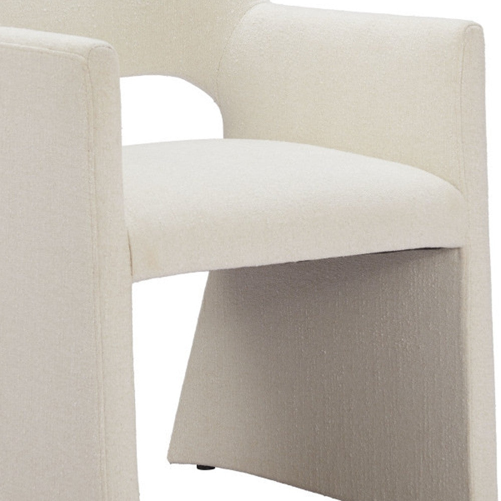White Upholstered Faux Linen Dining Arm Chair