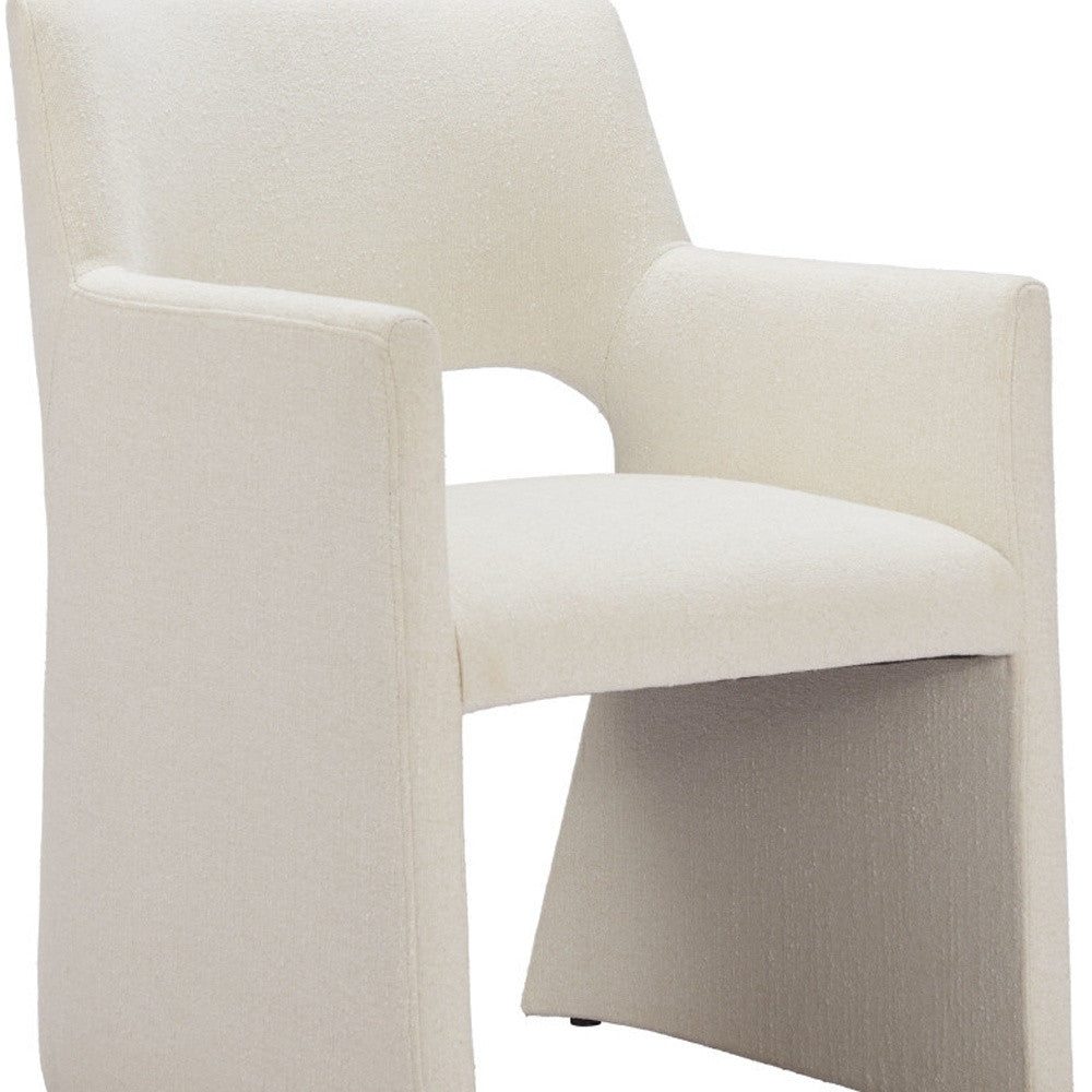 White Upholstered Faux Linen Dining Arm Chair