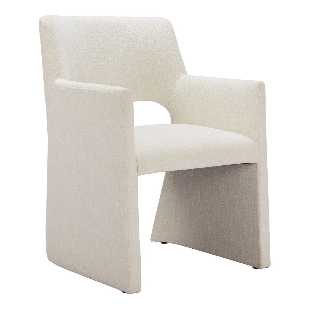 White Upholstered Faux Linen Dining Arm Chair