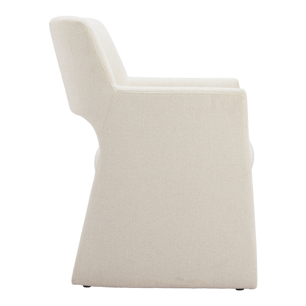 White Upholstered Faux Linen Dining Arm Chair
