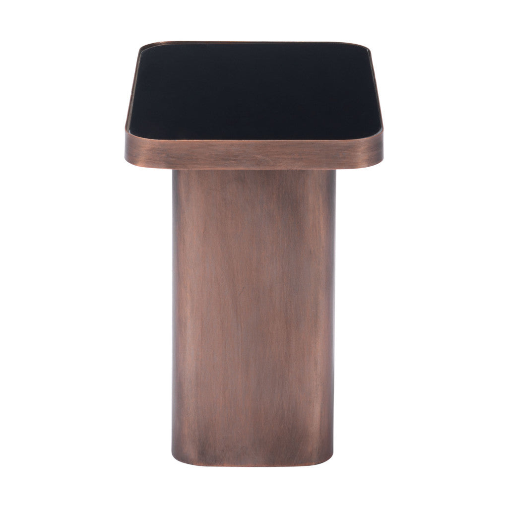 18" Black And Bronze Glass And Steel Pedestal End Table