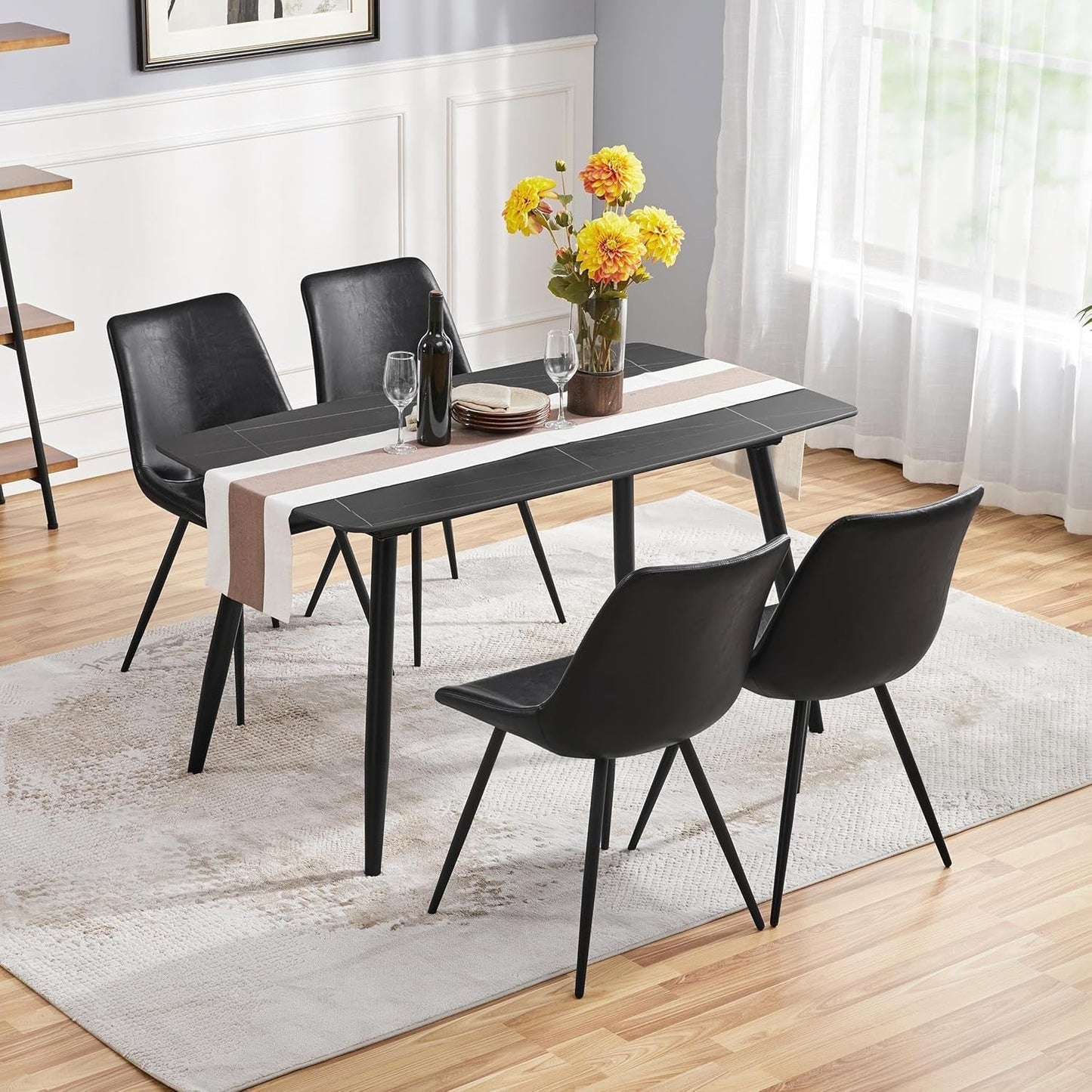 Dining Chairs Set of 2 Mid Century Modern Dining Room Chairs Faux Leather Upholstered Kitchen Chairs with Metal Legs for Kitchen Dining Room, Black ShipItFurniture