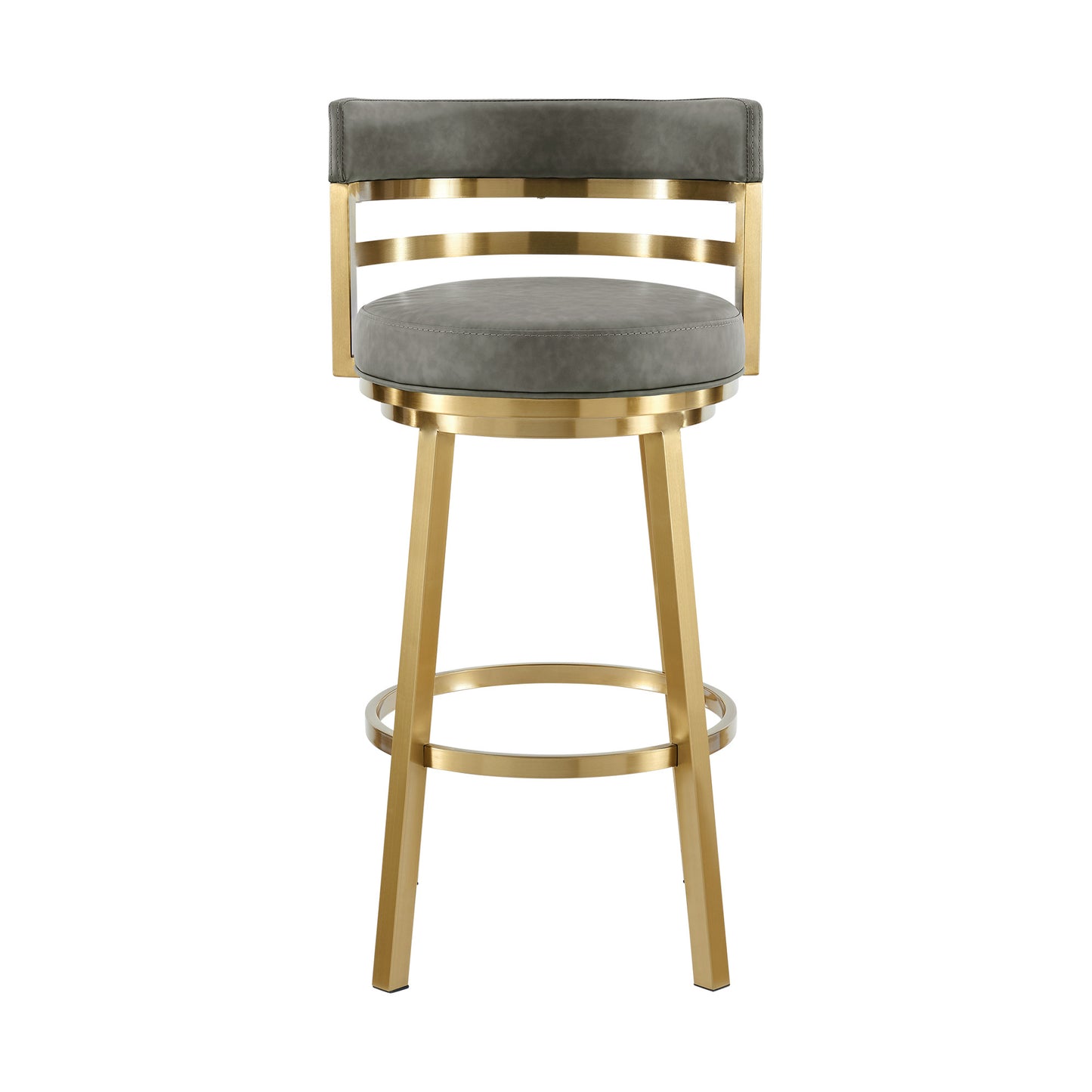 26" Gray and Gold Faux Leather and Stainless Steel Low Back Counter Height Swivel Bar Chair