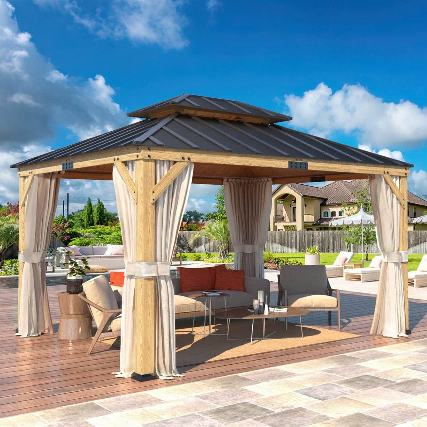 Spruce Wood Double Roof Gazebo 11x13 ShipItFurniture