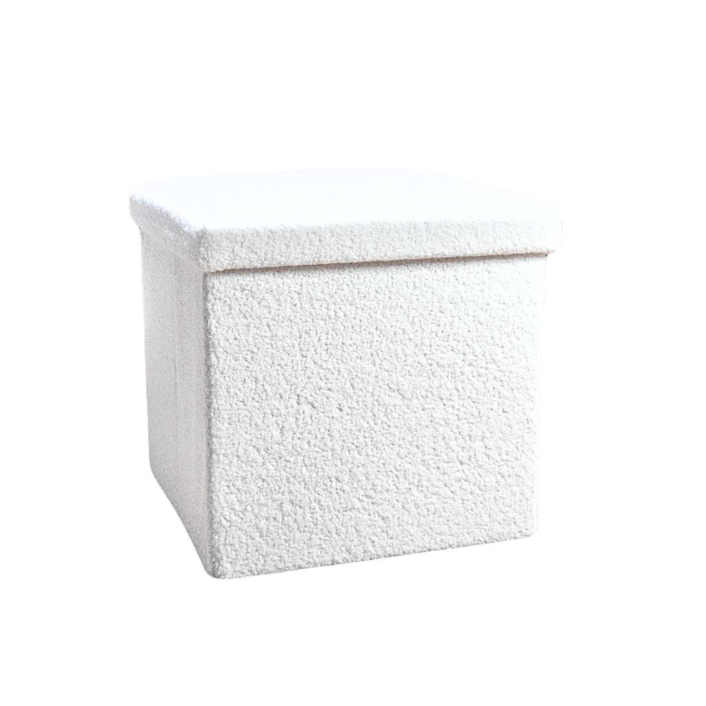 15" White Boucle Cube Storage Ottoman