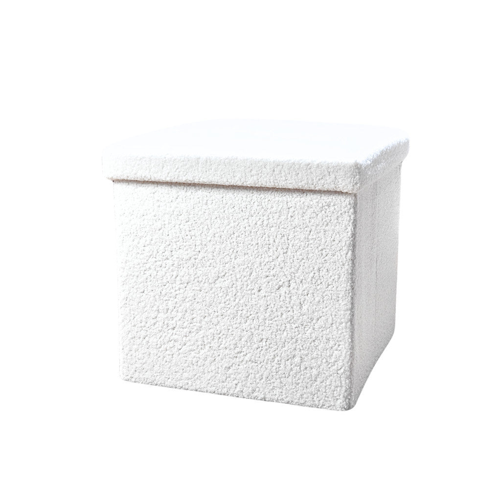 15" White Boucle Cube Storage Ottoman