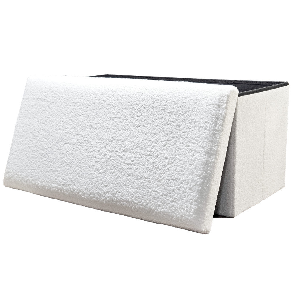 30" White Boucle Storage Ottoman