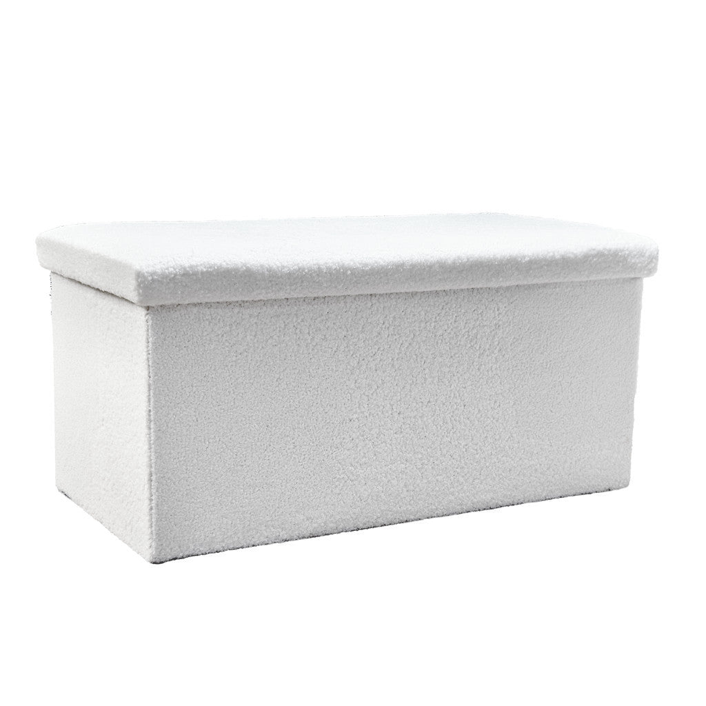 30" White Boucle Storage Ottoman