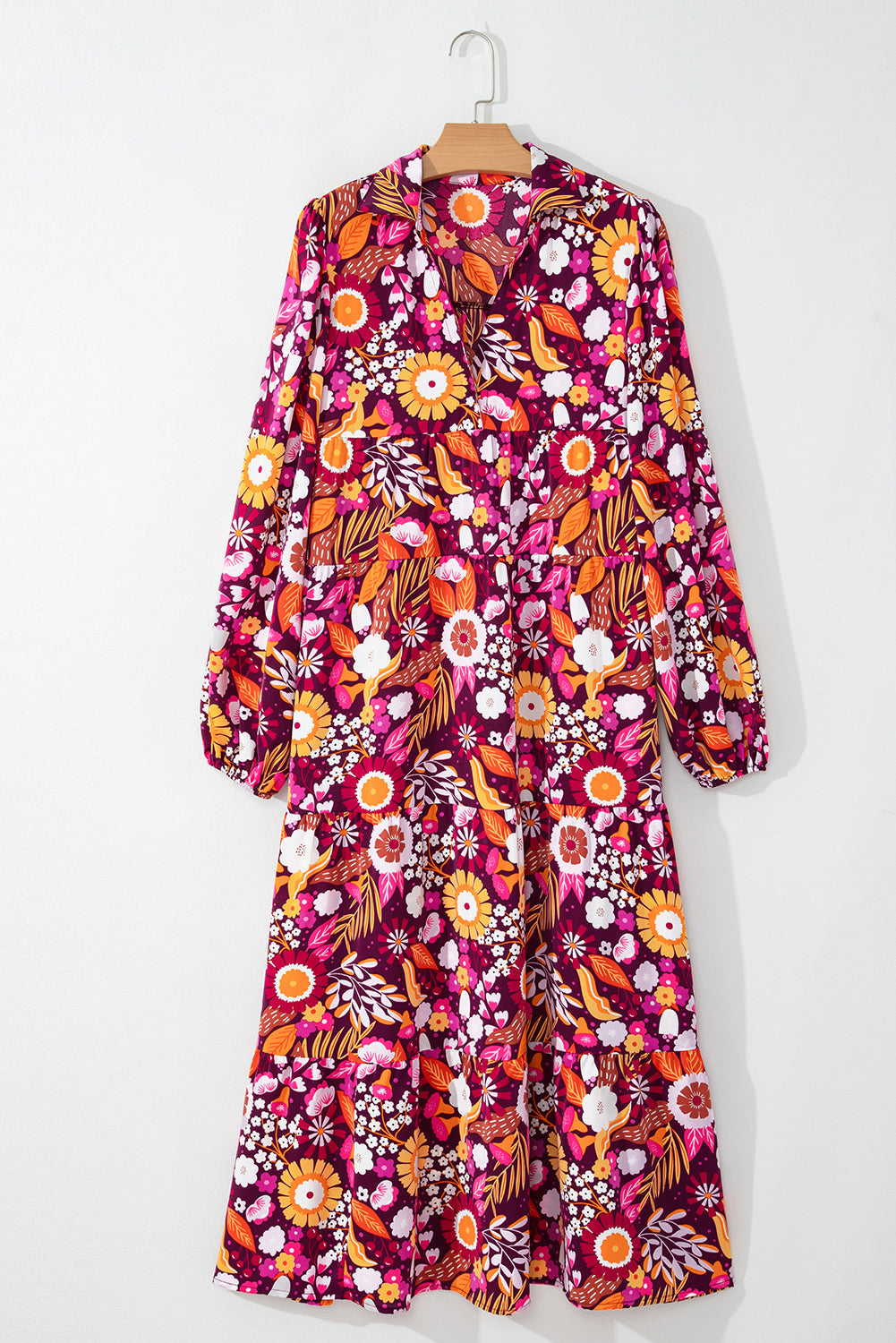 Alina Collared Tiered Long Dress Threaded Pear