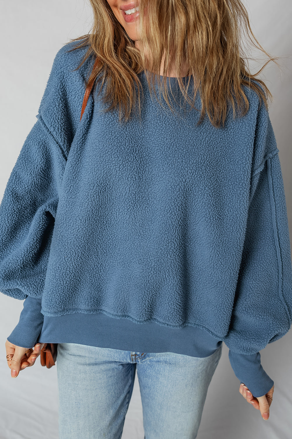 Kinsley Fleece Exposed Seam Casual Sweatshirt Threaded Pear