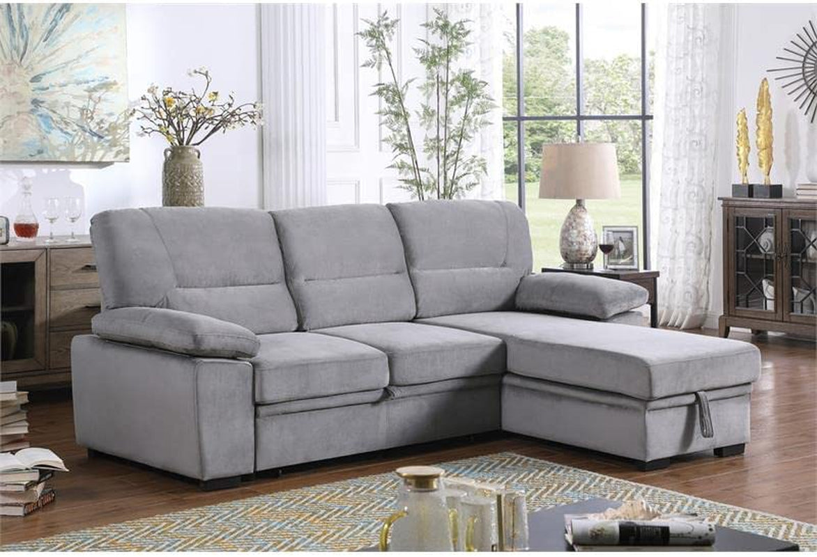 Gray Velvet Reversible Sleeper Sectional Sofa ShipItFurniture