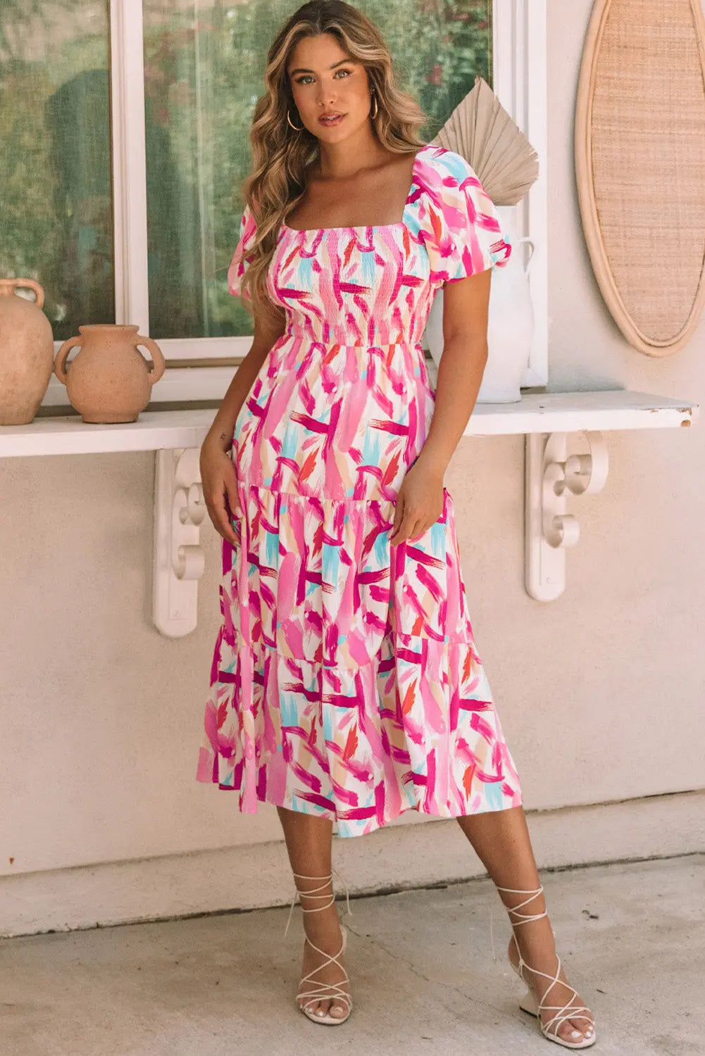 Dalia Smocked Ruffle Tiered Dress Threaded Pear