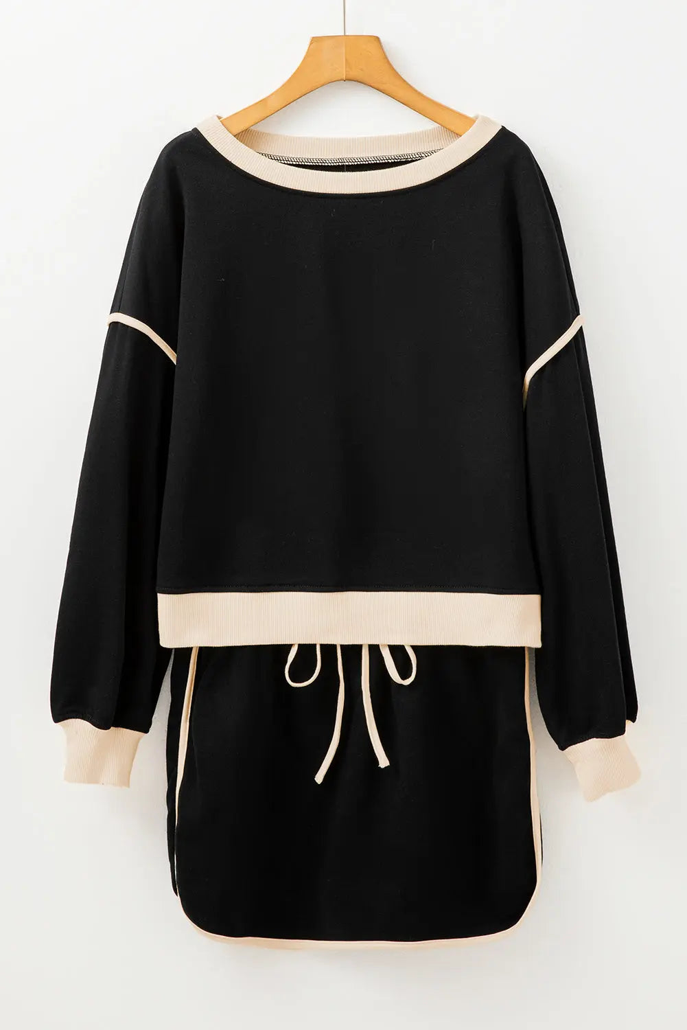 Violeta Loose Pullover and Lace-up Waist Skort Set Threaded Pear