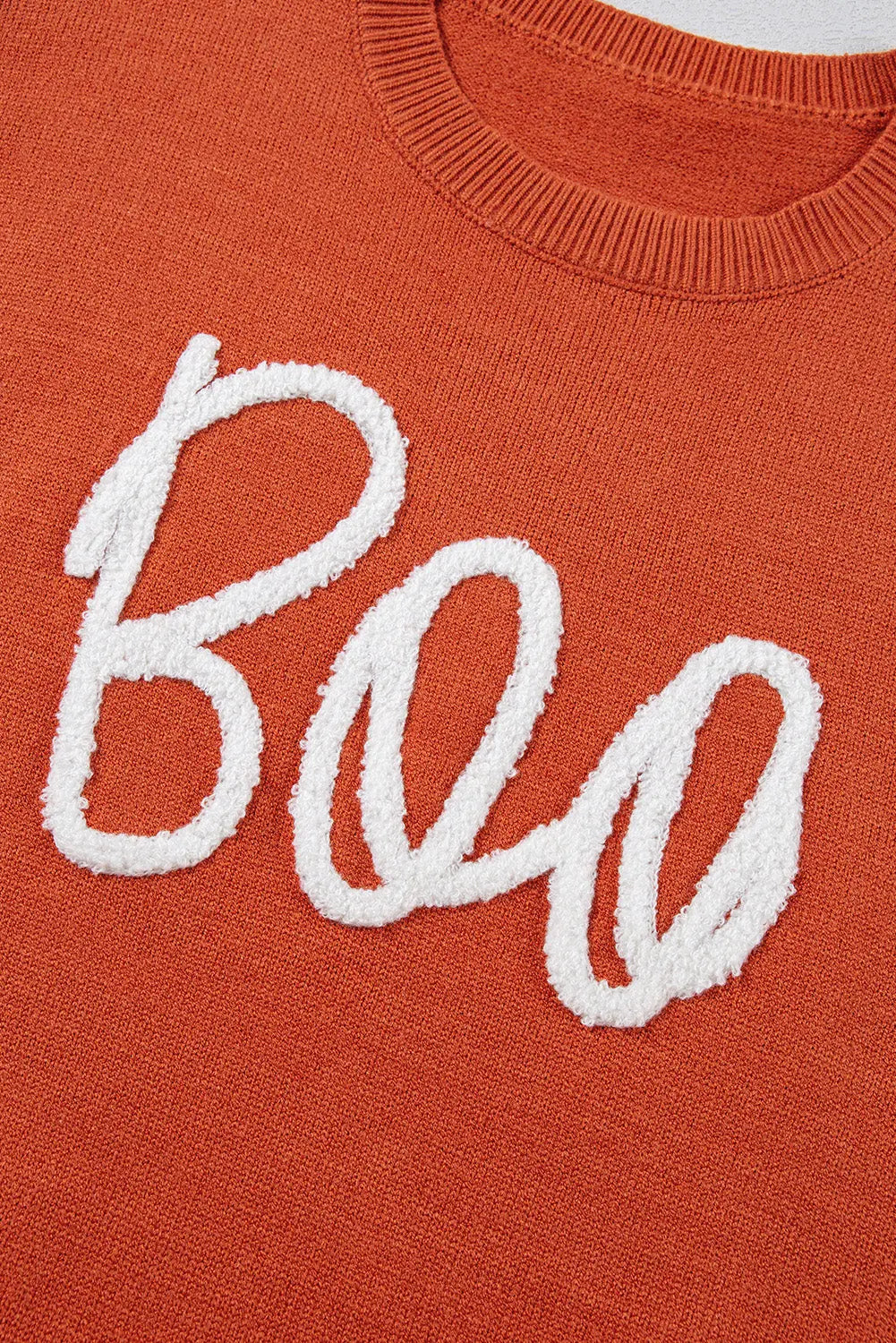 Boo Knitted Pattern Ribbed Edge Sweater Threaded Pear