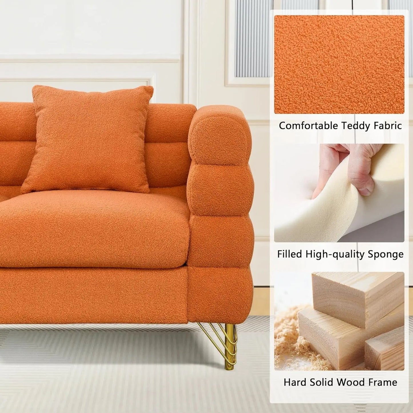 Orange Oversized Corner Sofa 5 Seat Teddy Couch-1