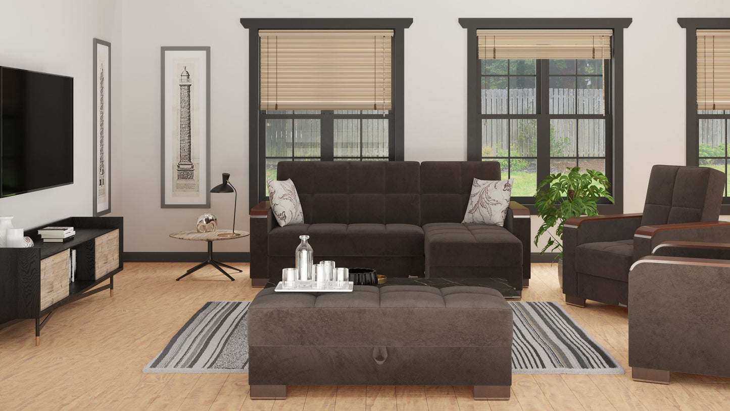 52" Brown Tufted Microfiber Storage Ottoman