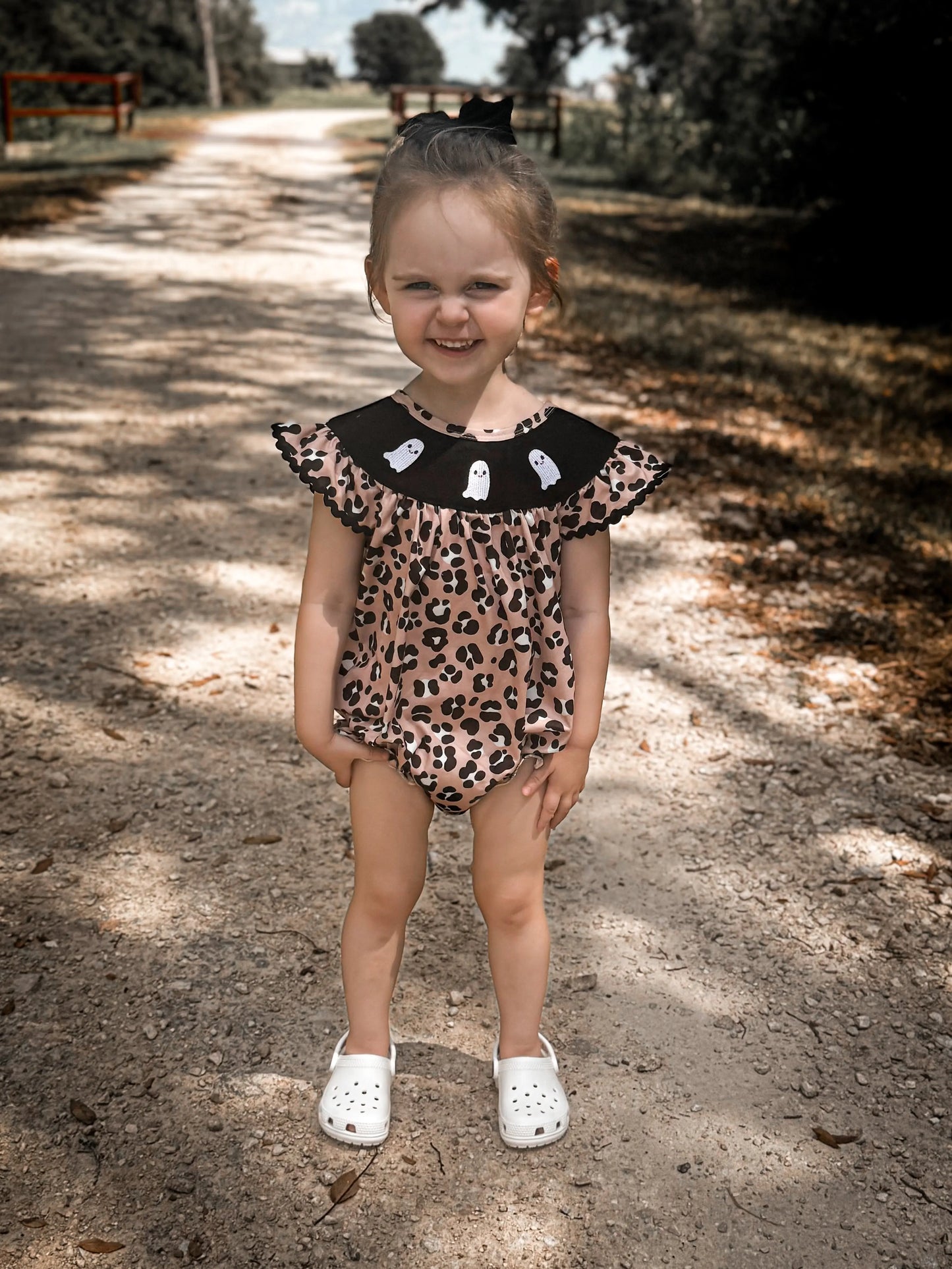 Leopard ghost embroidery Romper Leopardbaby Boutique