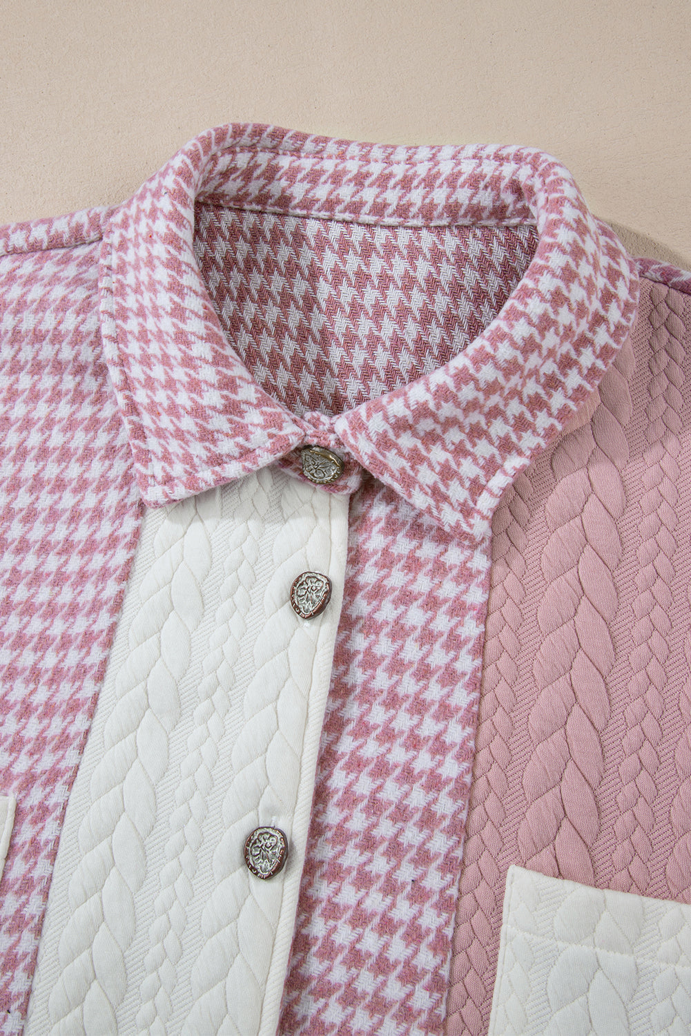 Luna Houndstooth Loose Shacket Threaded Pear