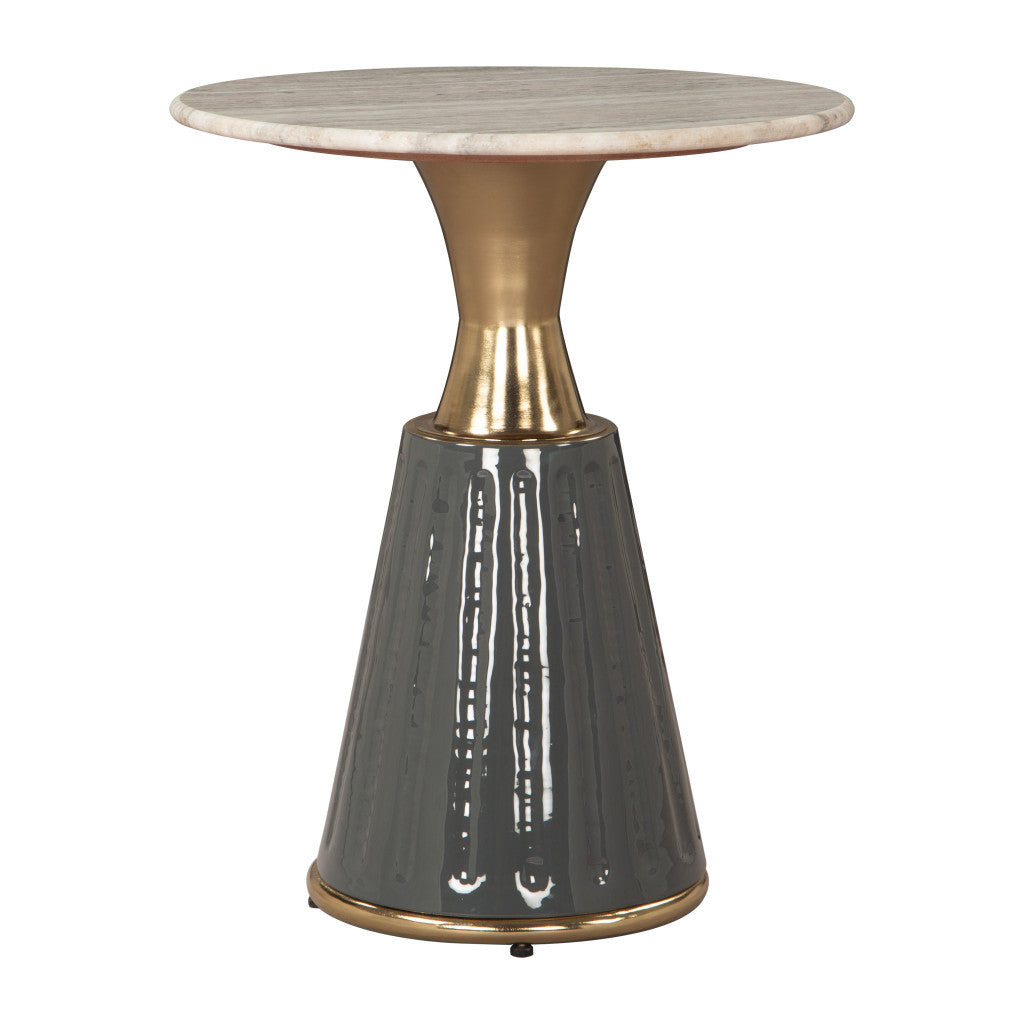 22" Clear and Gold Wood Pedestal End Table