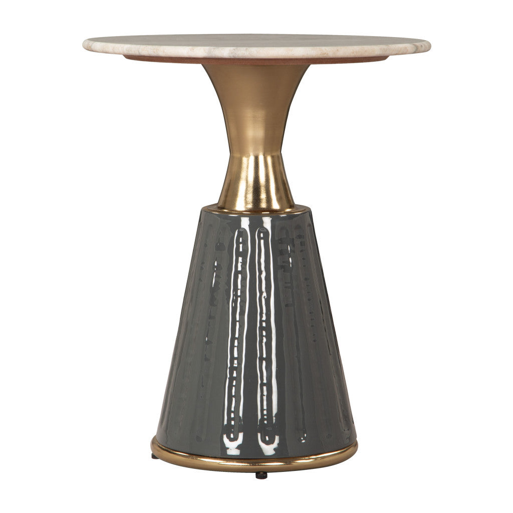 22" Clear and Gold Wood Pedestal End Table
