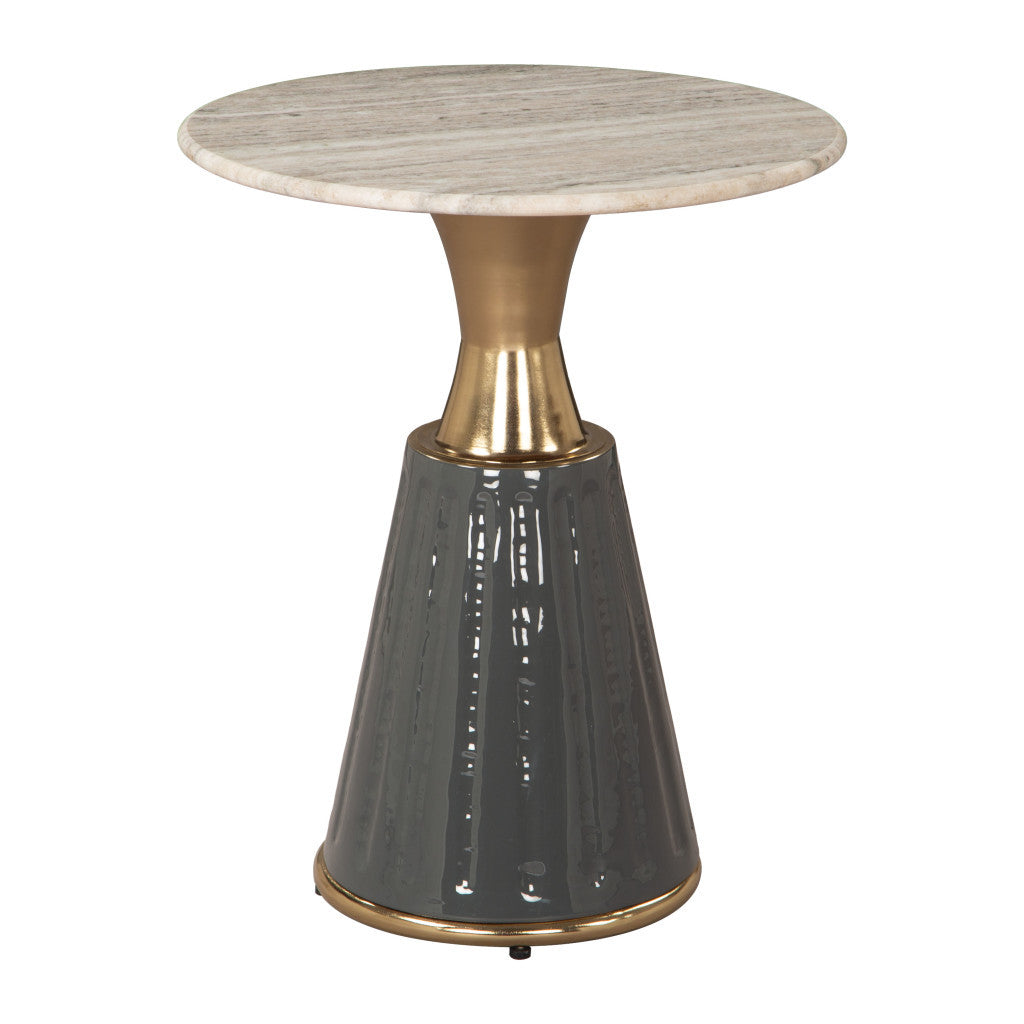 22" Clear and Gold Wood Pedestal End Table