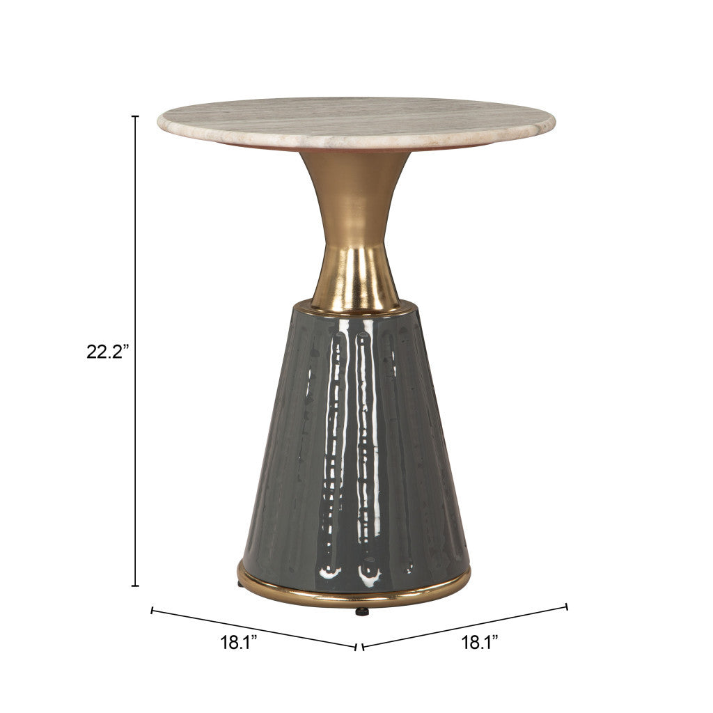 22" Clear and Gold Wood Pedestal End Table