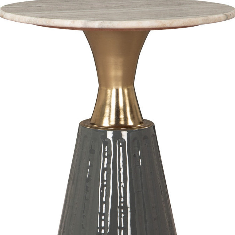 22" Clear and Gold Wood Pedestal End Table