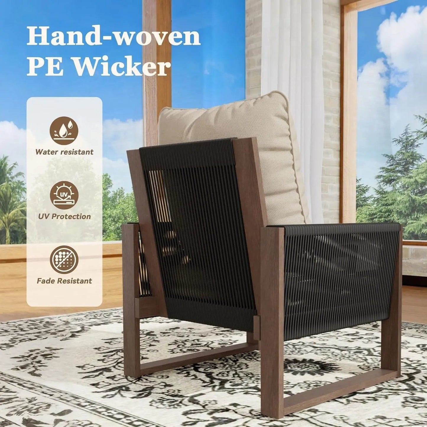 Wooden Outdoor Furniture Set with Comfortable Wicker Chairs-4