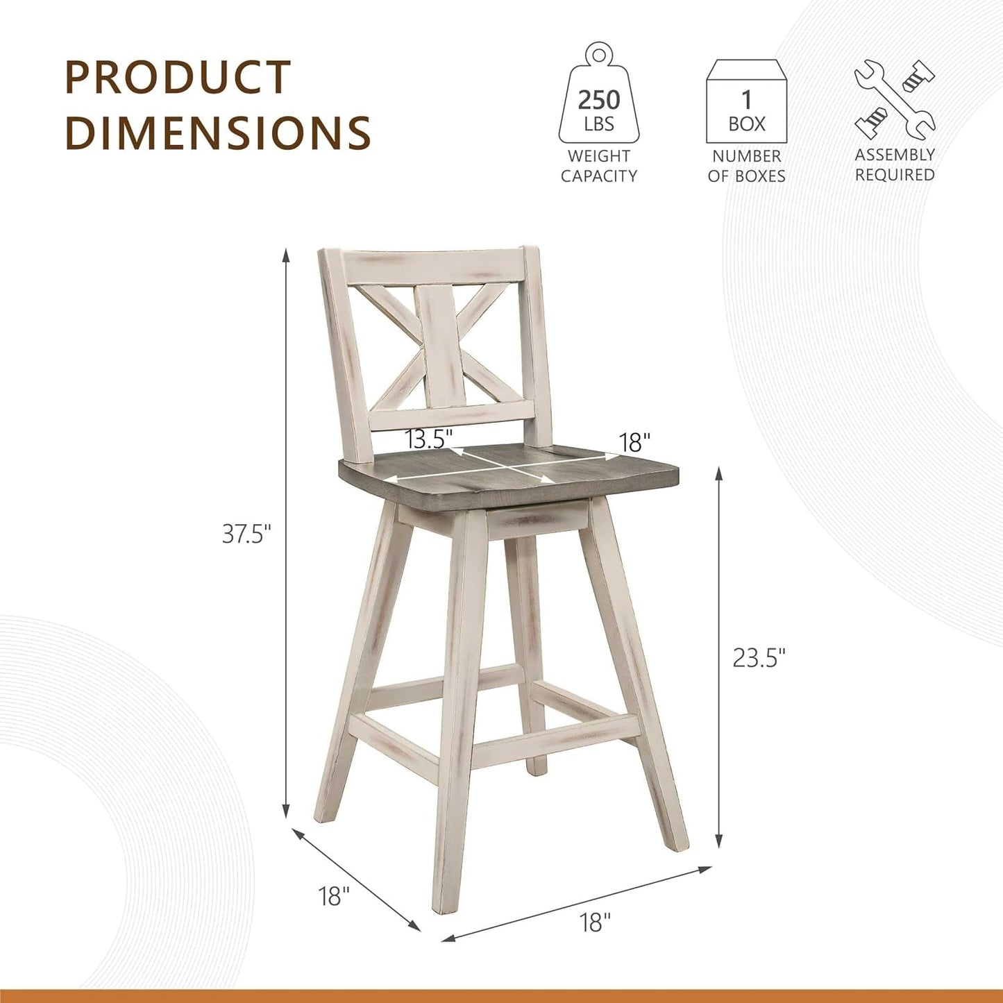 Amsonia Counter Height Swivel Barstool Set 2 White ShipItFurniture