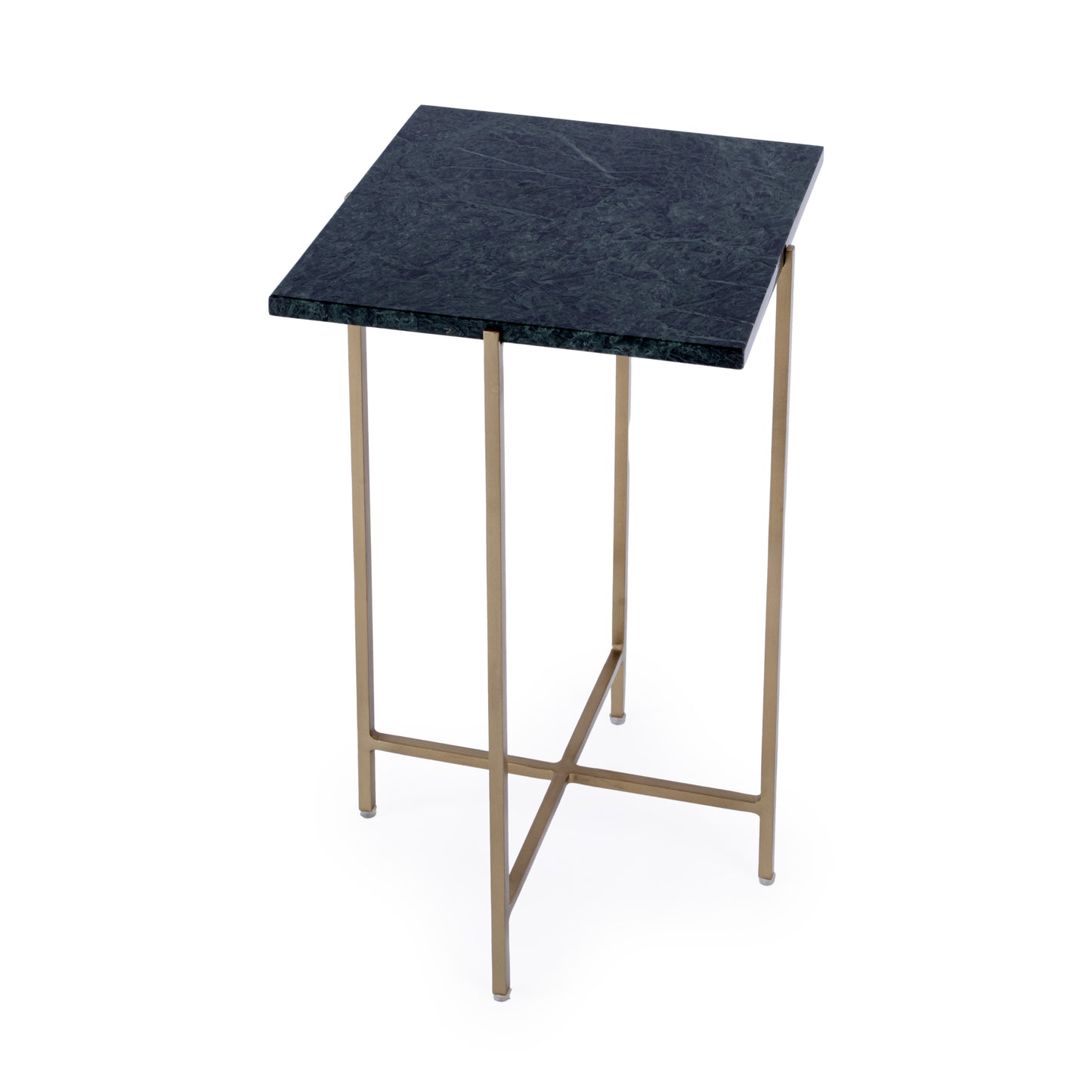 21" Green and Gold Marble and Iron Square End Table