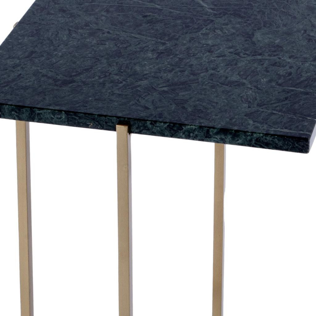 21" Green and Gold Marble and Iron Square End Table