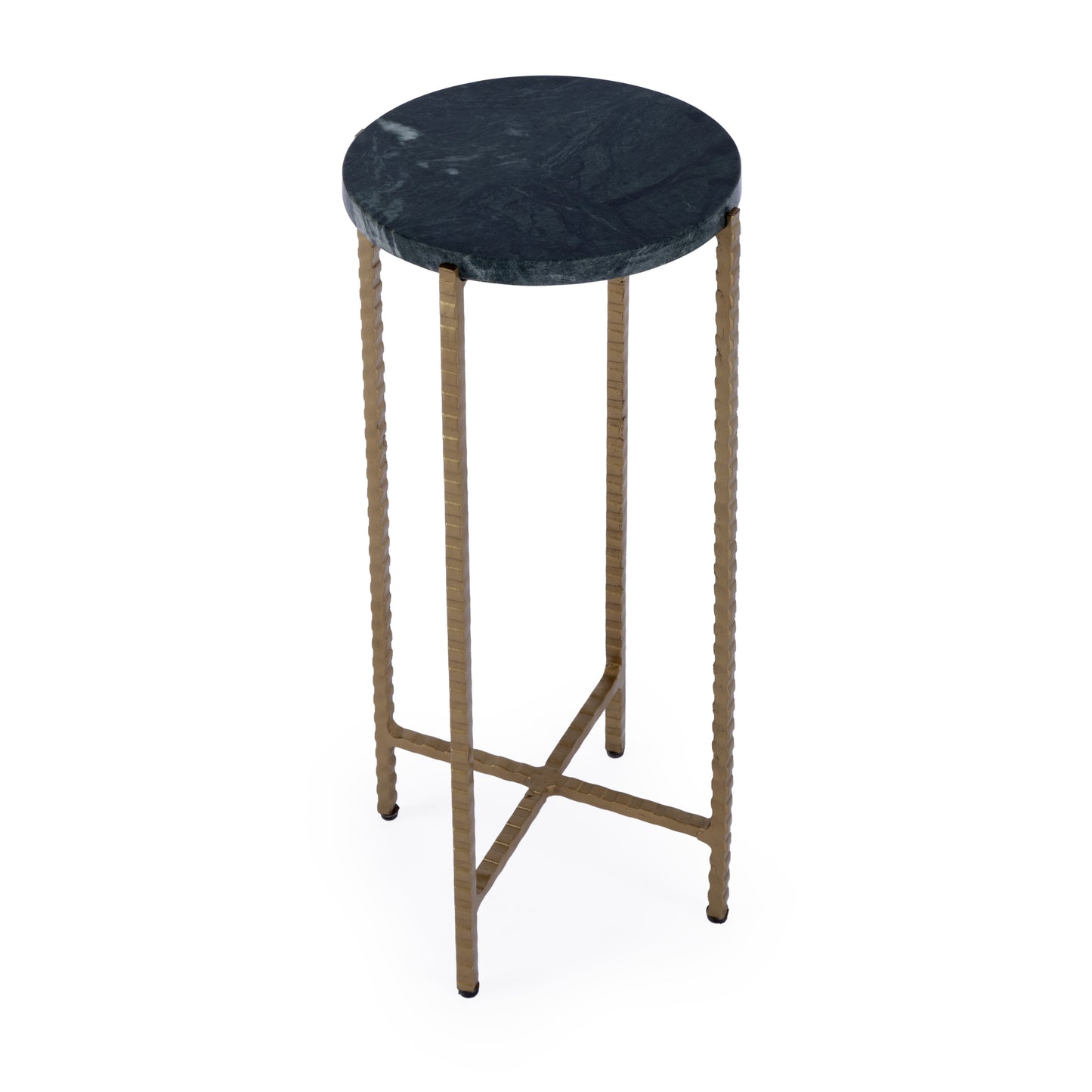 21" Green and Gold Marble and Iron Round End Table
