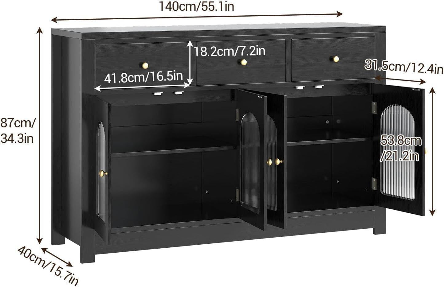 55-Inch Matte Black Sideboard Buffet For Dining Room Storage ShipItFurniture