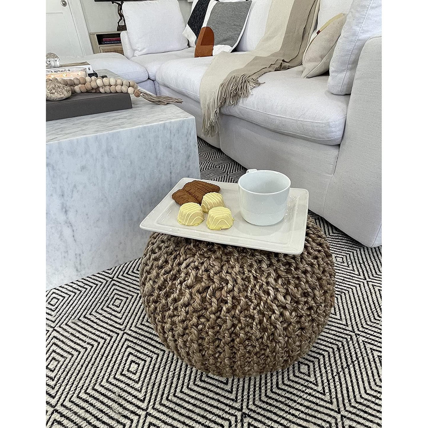 Natural Jute Braided Pouf Ottoman 14 Inch Footrest ShipItFurniture