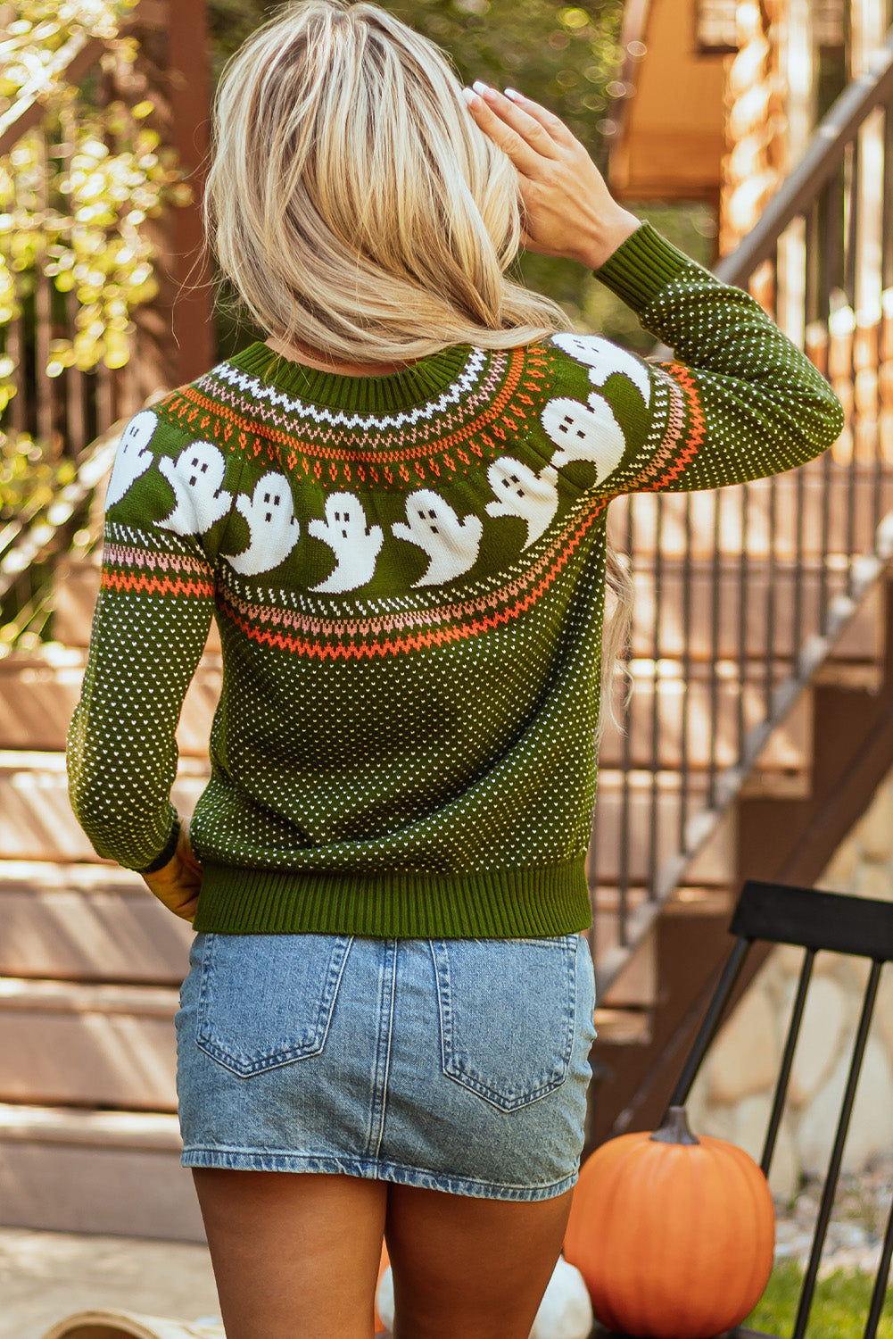 Kaylee Halloween Ghost Pattern Sweater Threaded Pear