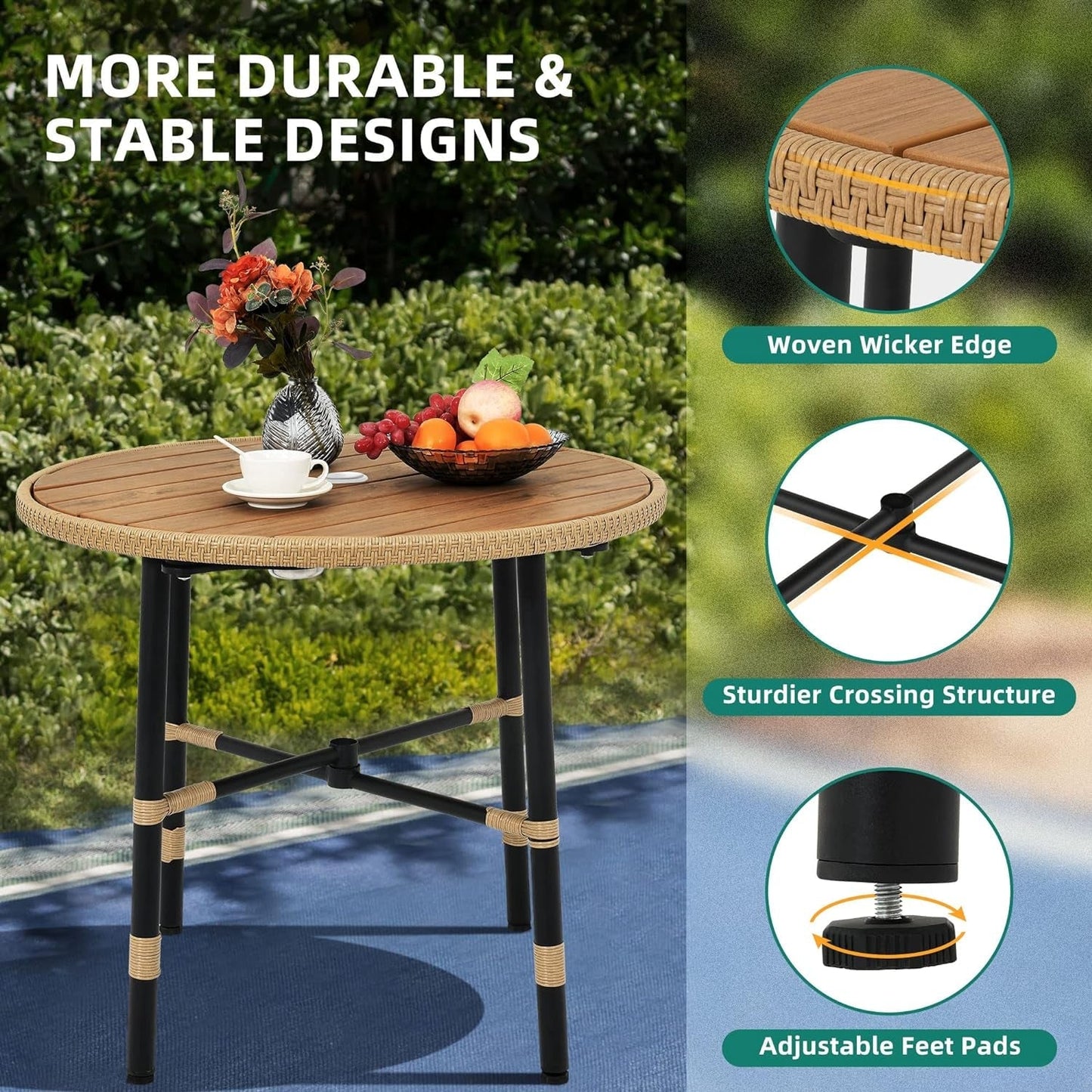 5 Pieces Outdoor Patio Dining Table Chair Set,Wicker Patio Dining Set,Outdoor Rattan Dining Table Set for Patio, Backyard, Balcony, Garden (With Umbrella Hole), Beige ShipItFurniture
