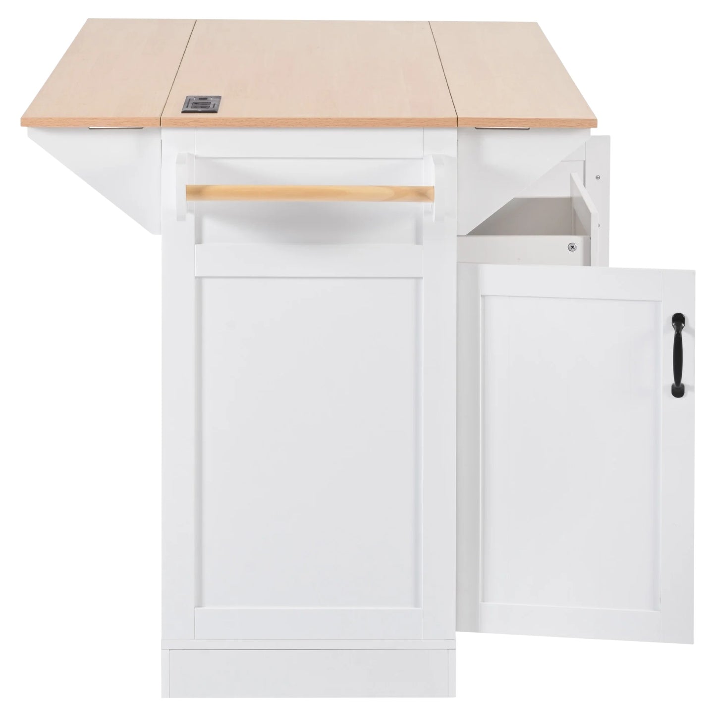 56" White Wood Rolling Kitchen Island With Storage