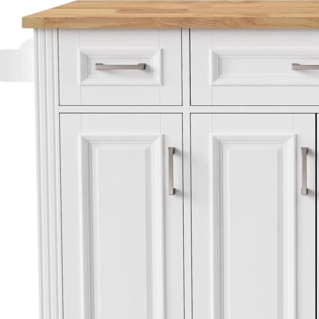 54" White Wood Rolling Kitchen Island With Storage