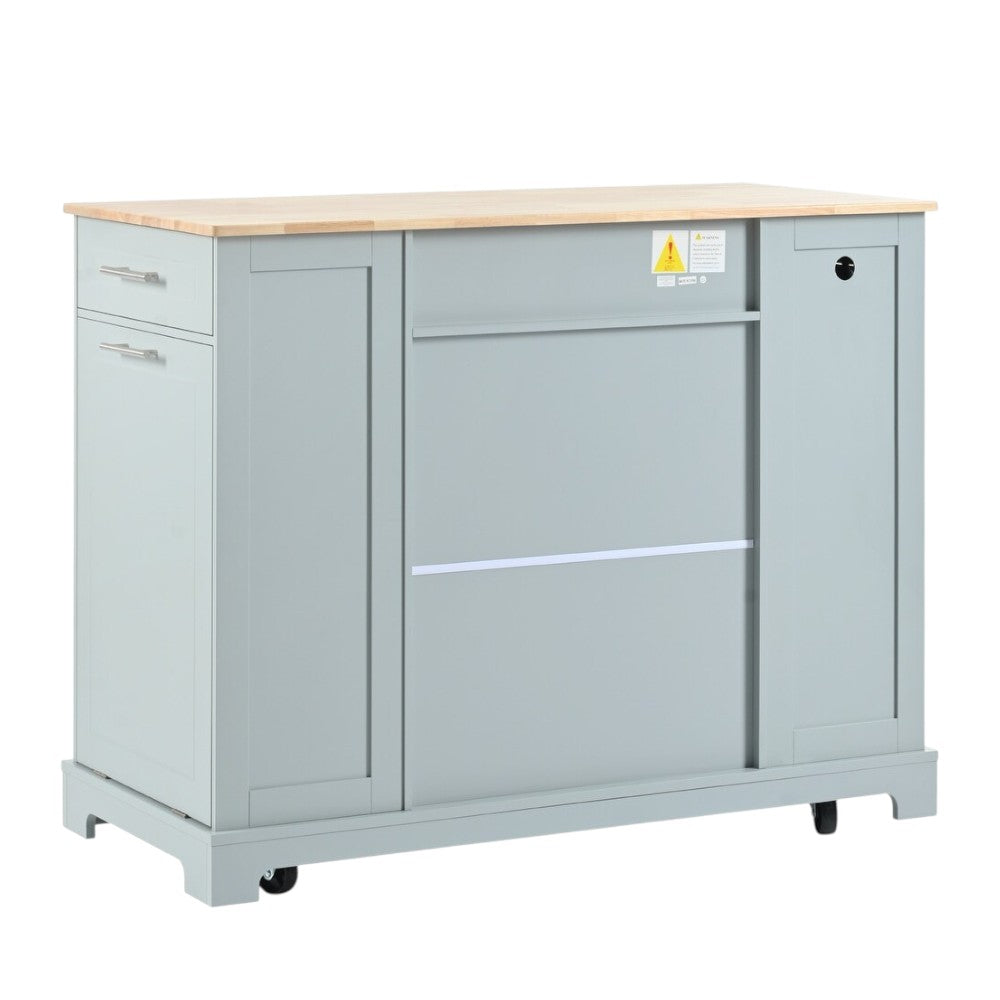 49" Light Blue Wood Rolling Kitchen Island With Storage