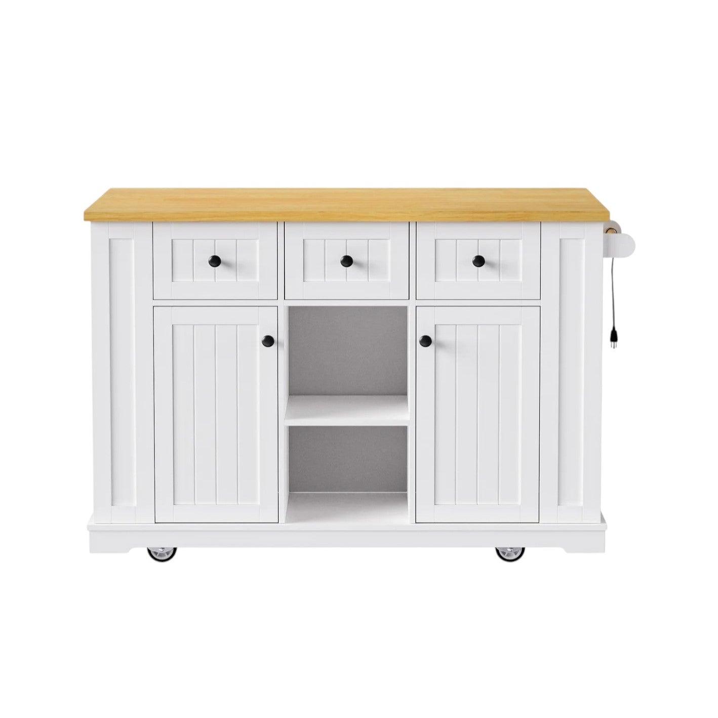 53" White Wood Rolling Kitchen Island With Storage