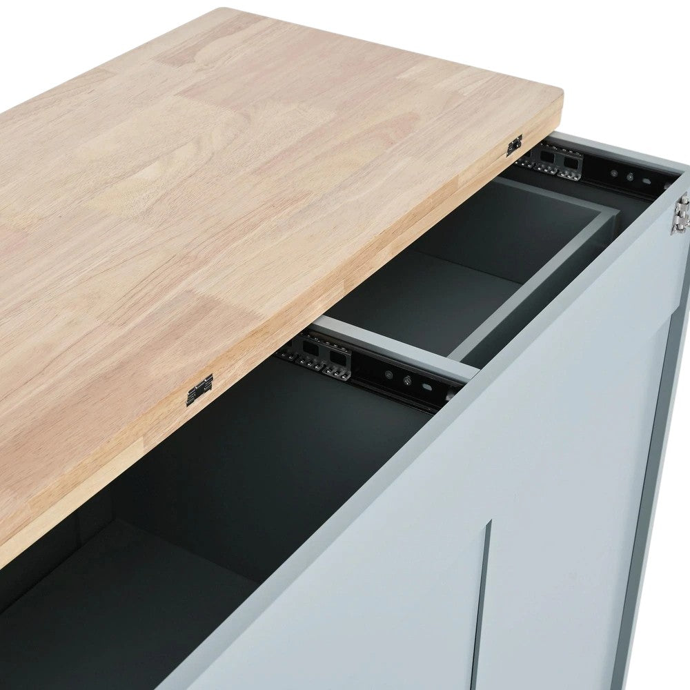49" Light Blue Wood Rolling Kitchen Island With Storage