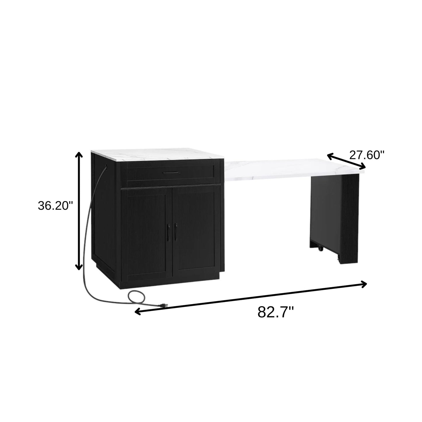 55" Black Wood Rolling Kitchen Island With Storage