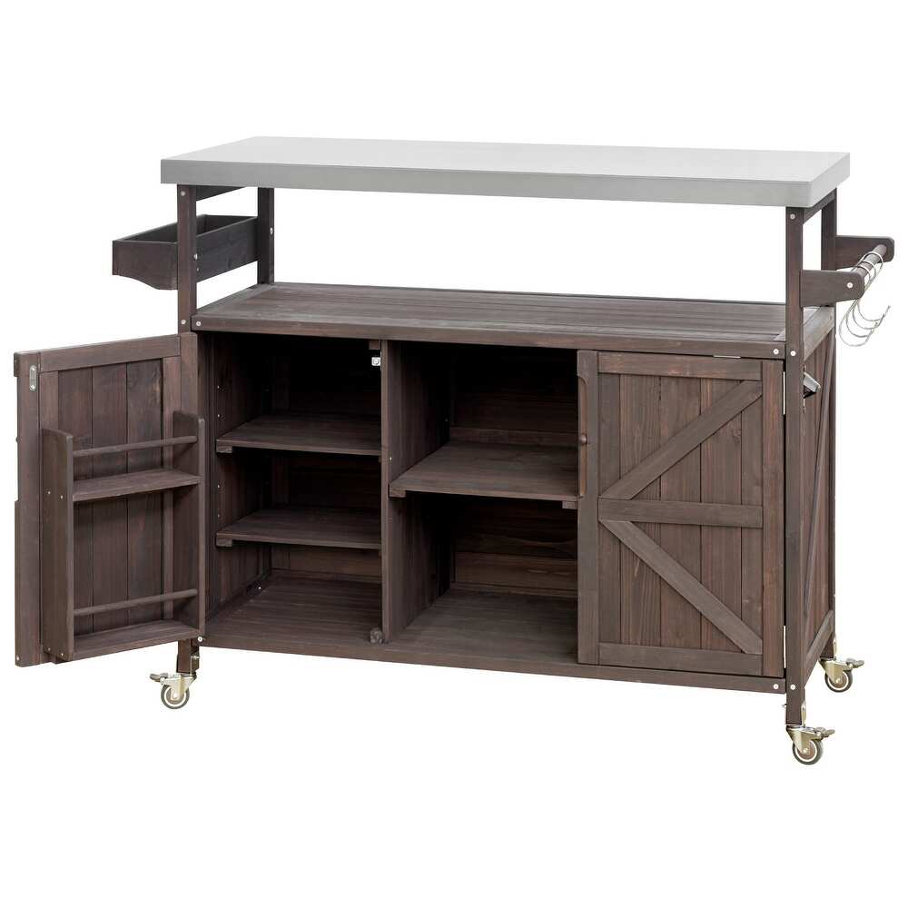 50" Brown Wood Rolling Kitchen Island With Storage